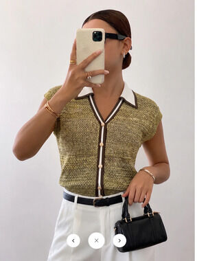 NWT Commense Contrast Trim Textured Knit Top Sz L